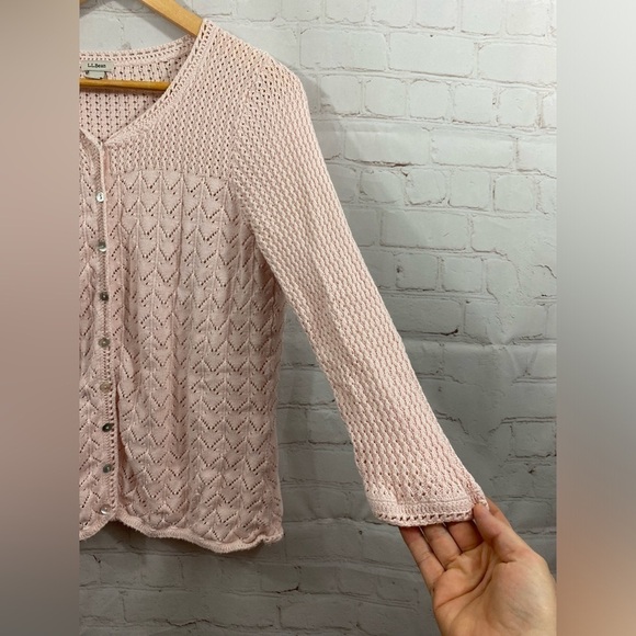 LL Bean Cardigan Women’s Size Large Light Pink Knit Button Up Linen/Cotton - Picture 8 of 8